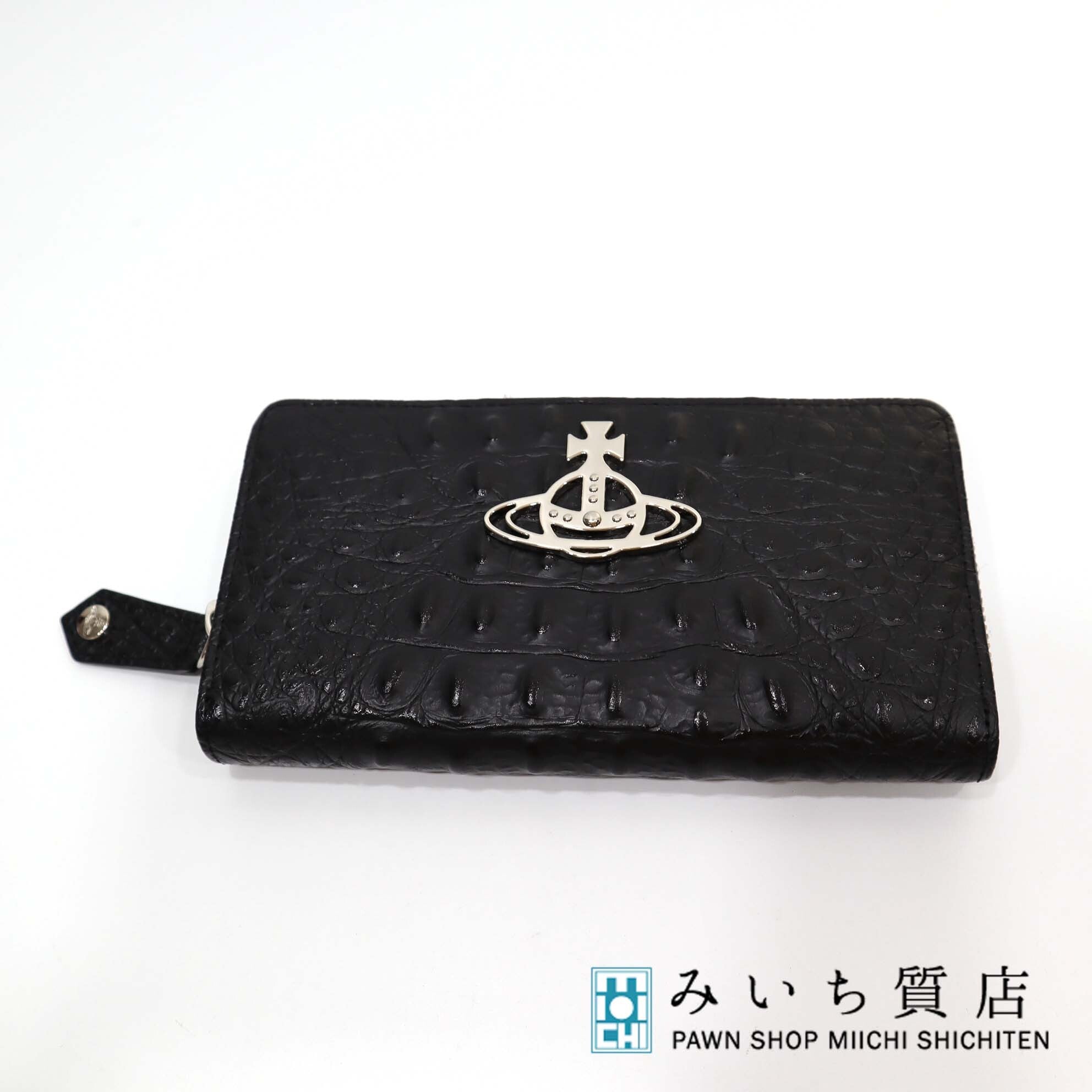 新品 ヴィヴィアンウエストウッド クロコ調　ラウンドジップ長財布　メンズ　黒 ヴィヴィアンウエストウッドVivienne Westwood ラウンドジップ長