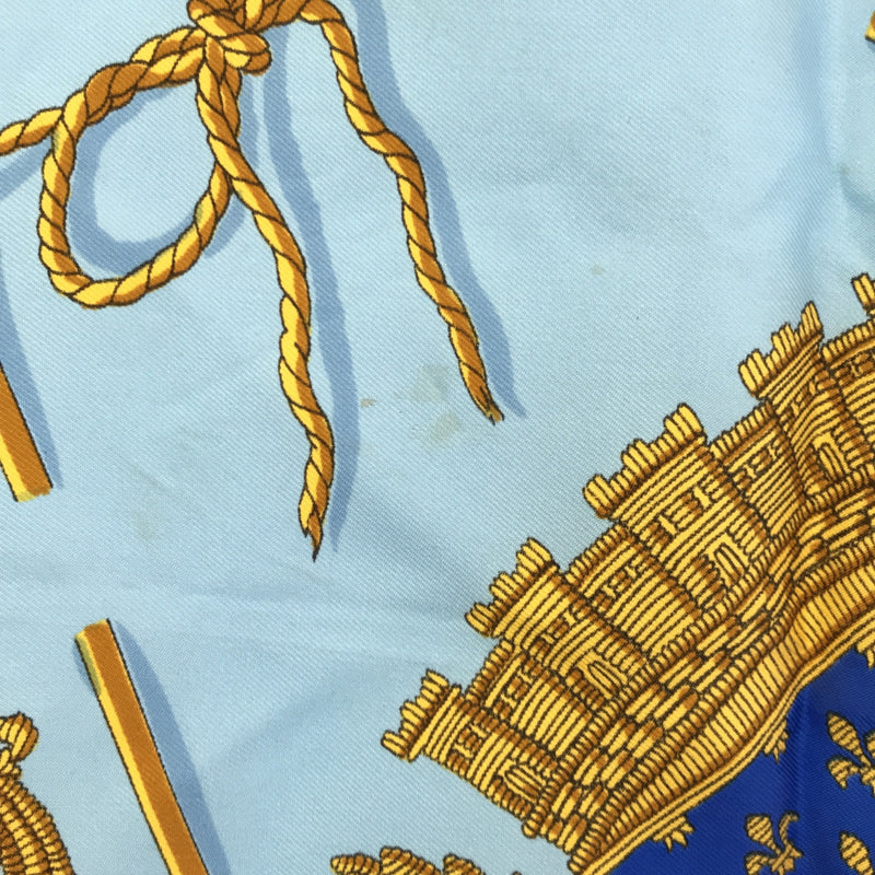 エルメス HERMES カレ90 パリの紋章 Les Armes de Paris スカーフ 茶 水色 スカーフ シルク H7881
