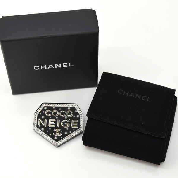 希少 シャネル ブローチ ココネージュ CHANEL COCO NEIGE ピンブローチ ブラック クリア 22k440-1