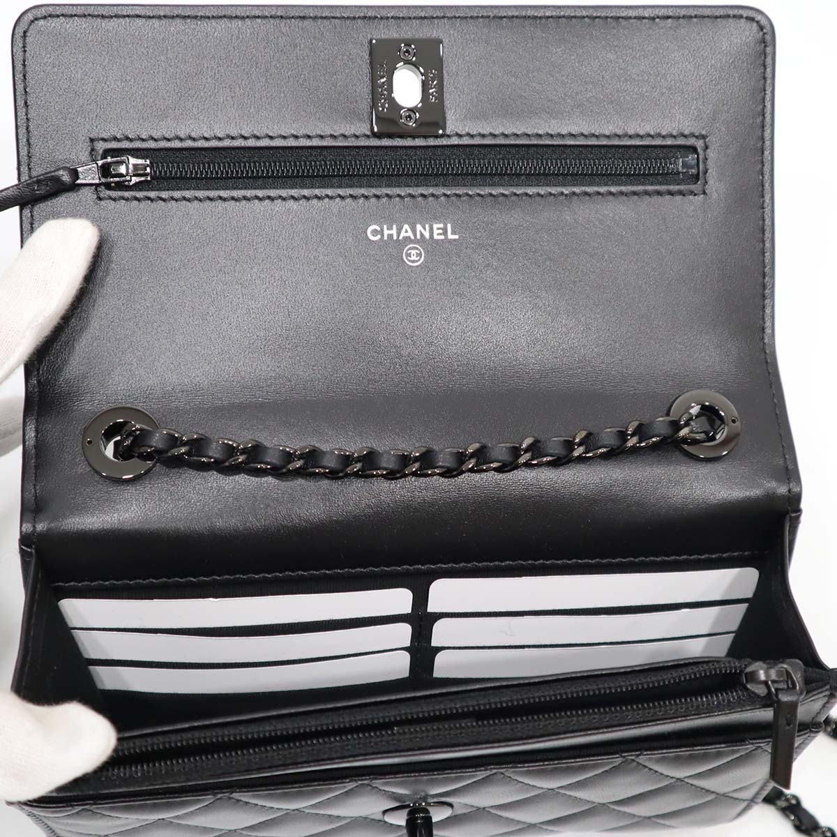 未使用 シャネル チェーンウォレット ソーブラック オールブラック