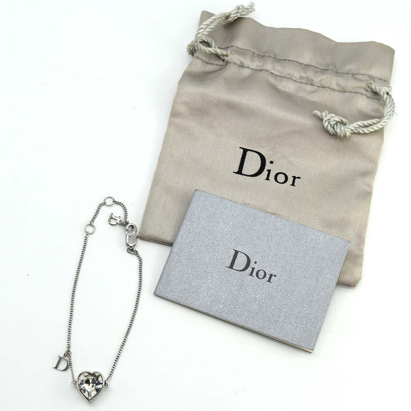 ディオール ブレスレット ハート ラインストーン  シルバー色 20cm 袋 Dior K246