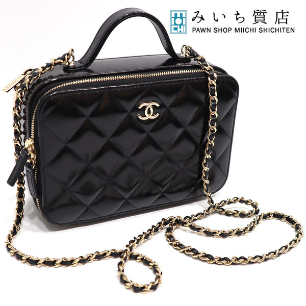 シャネル CHANEL ヴァニティバッグ シャイニー ラムスキン AS3221 トップハンドル ブラック マトラッセ 2way 22k388-1