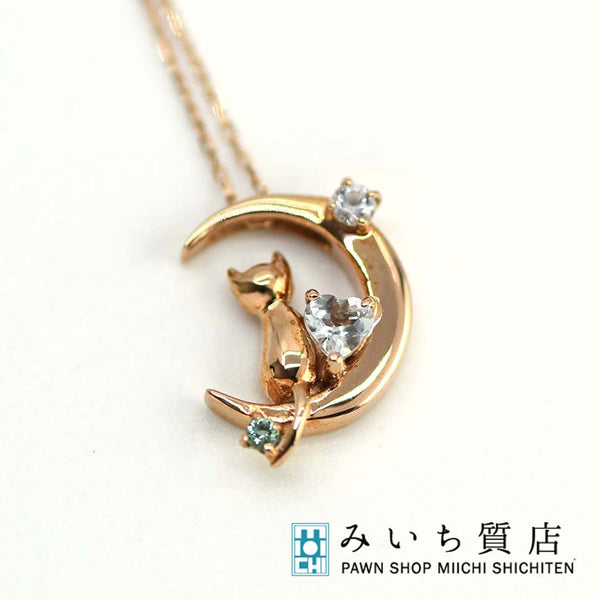 未来天使 Mirai Tenshi ネックレス ネコ 月 40cm K10PG ピンクゴールド グリーン石 猫 ミライテンシ 20k313−1
