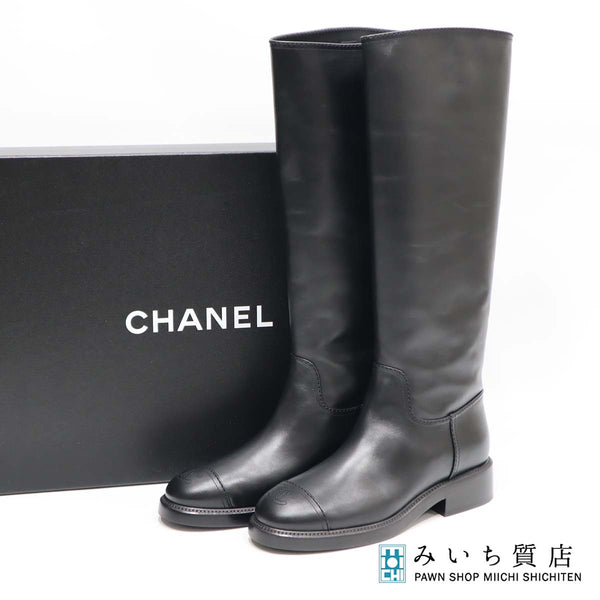 シャネル CHANEL ロングブーツ レザー ココマーク 黒 ブラック 40C 23k10-11