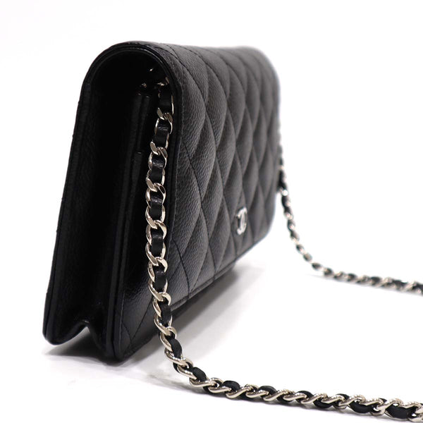 未使用 シャネル CHANEL チェーンウォレット A33814 マトラッセ キャビアスキン シルバー金具 黒 ブラック 22k599-15