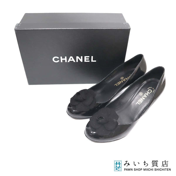 ヒール CHANEL シャネル カメリア エナメル G26821 ブラック 靴 シューズ レディース 表記サイズ 38 1/2 H536