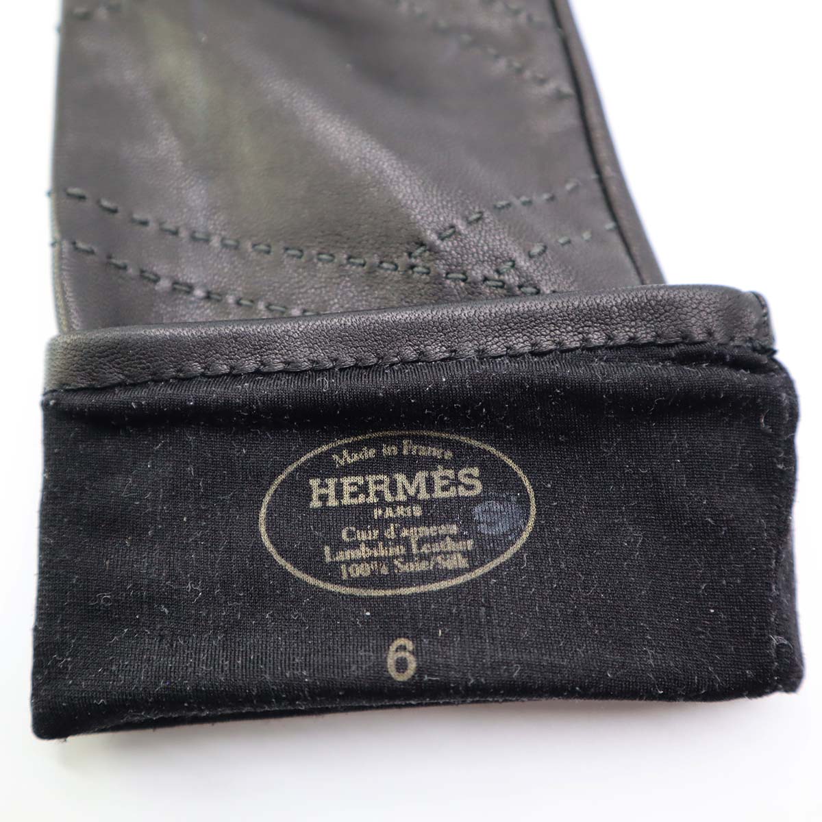 エルメス HERMES 手袋 グローブ ロング ラム スキン レザー シルク 6 