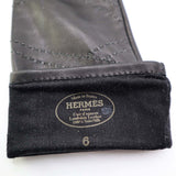 エルメス HERMES 手袋 グローブ ロング ラム スキン レザー シルク 6 ダークブラウン 防寒 H9191