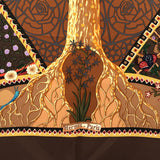 エルメス HERMES スカーフ カレ90 シルク AXIS MUNDI 世界の中心軸 動物 鳥 木 ブラウン 茶 H720