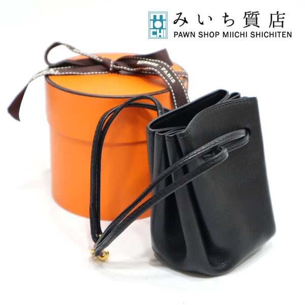 エルメス HERMES ヴェスパ ポーチ ヴォーガリバー チャーム クロ 黒 レザー 〇Z刻印 21k522-5