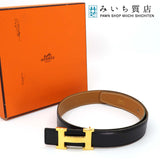 エルメス HERMES Hベルト ボックスカーフ ○Y刻印 70 黒 ブラウン ゴールド色金具 H6762