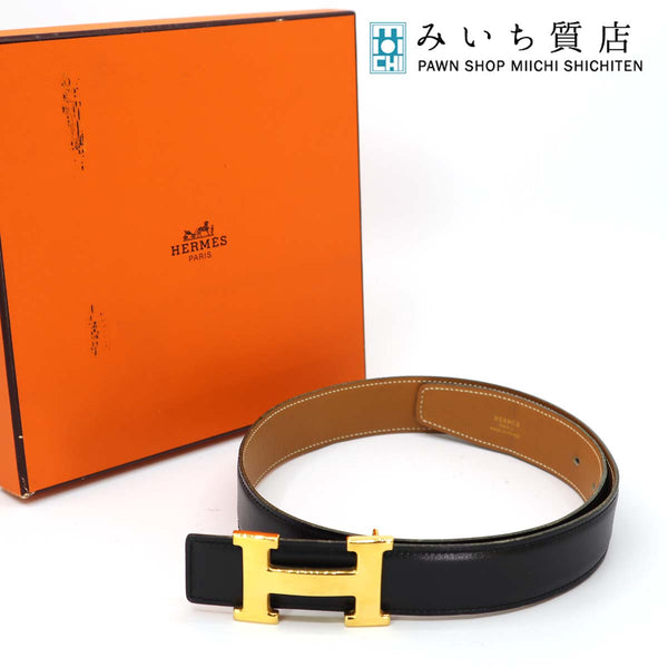 エルメス HERMES Hベルト ボックスカーフ ○Y刻印 70 黒 ブラウン