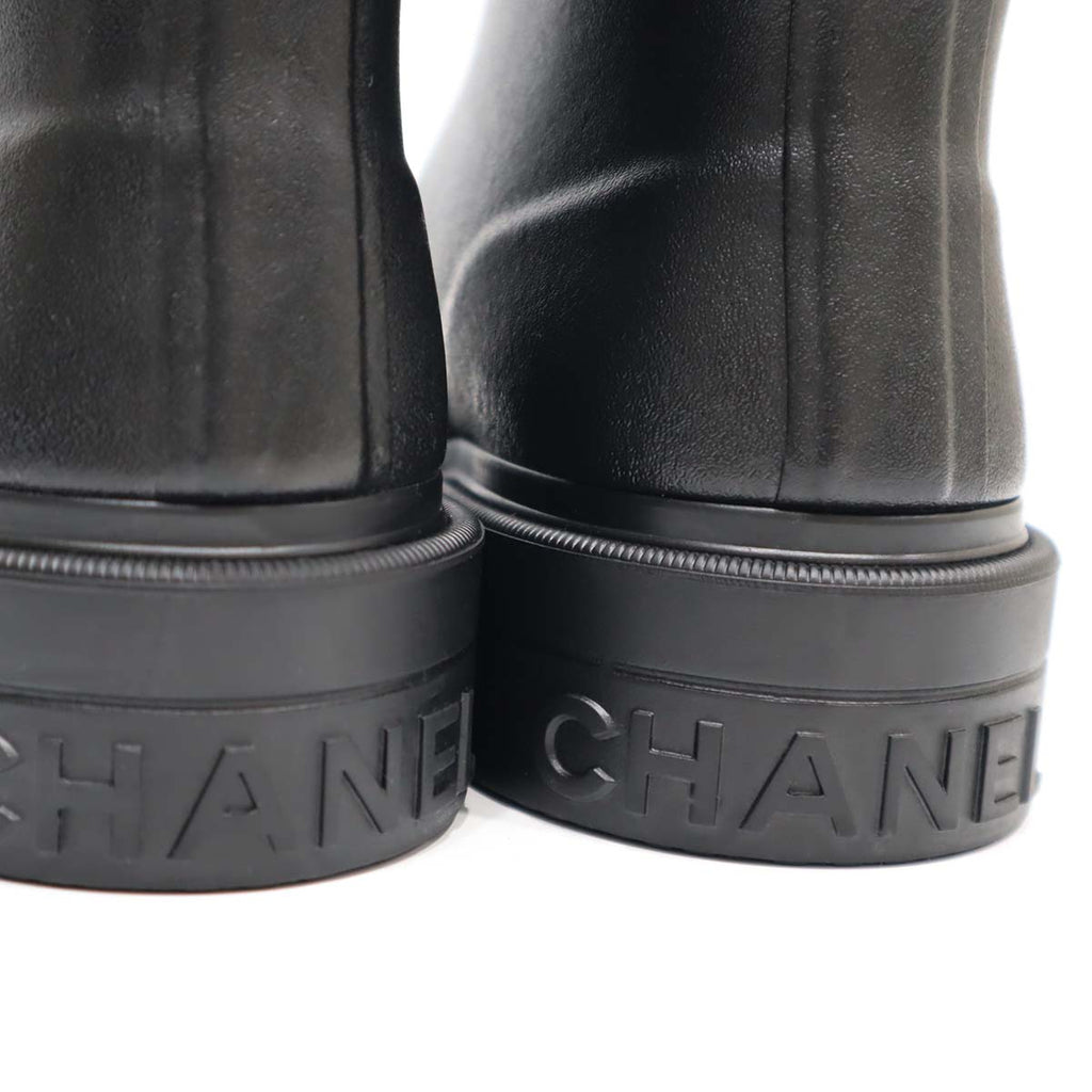 未使用 シャネル CHANEL 39 レインブーツ 靴 ココマーク ブラック 