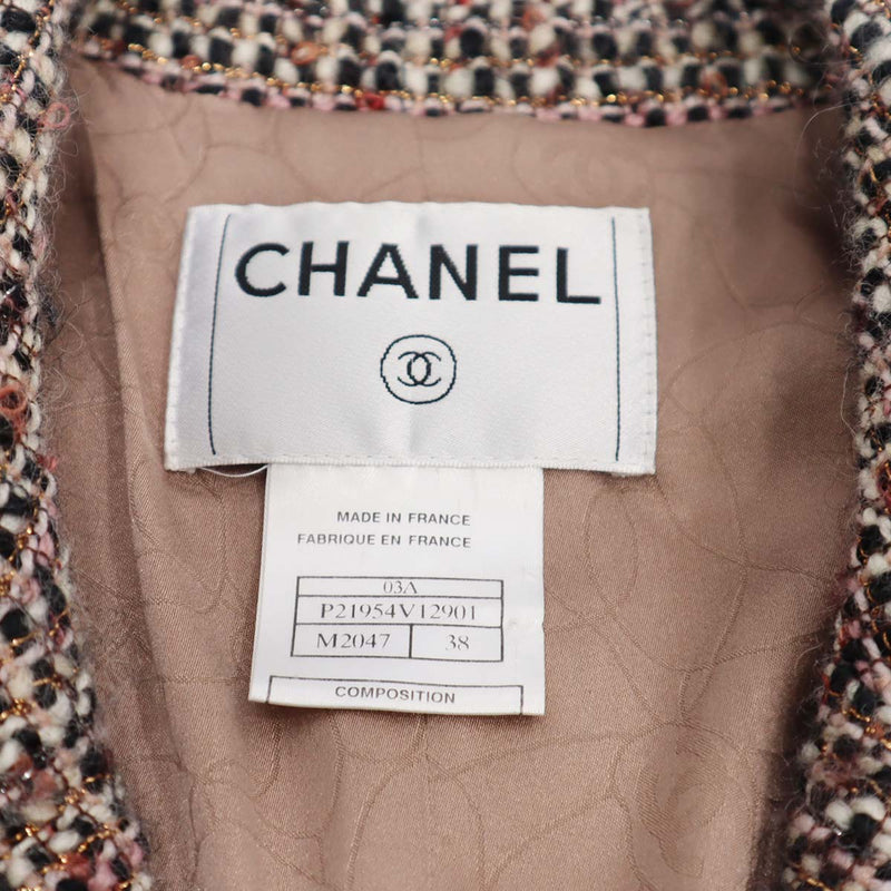 シャネル CHANEL ツイード ジャケット 03A レディース 38 ピンク ブラック ウール 服 M1133