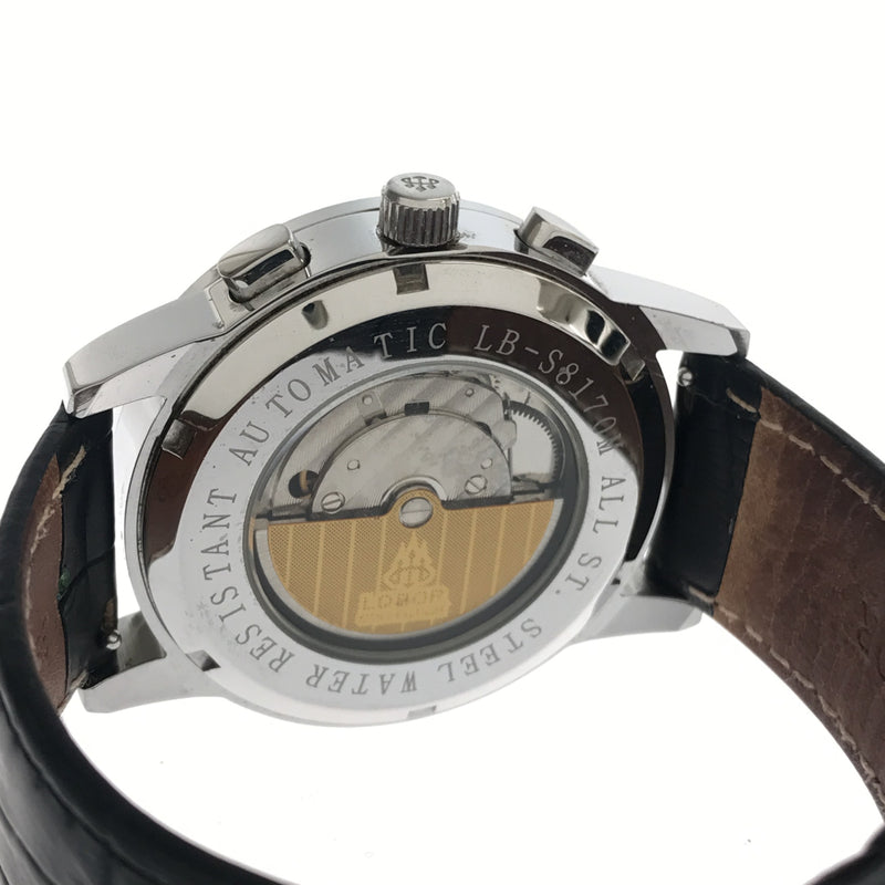 腕時計 LOBOR ロバー LB8170M 白文字盤 クロコ調黒バンド 裏スケ 自動巻き AUTOMATIC 22k207-3