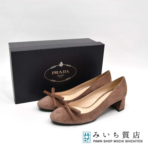 プラダ パンプス PRADA 37 靴 スエード ヒール ローズ ピンクベージュ 20k30−353