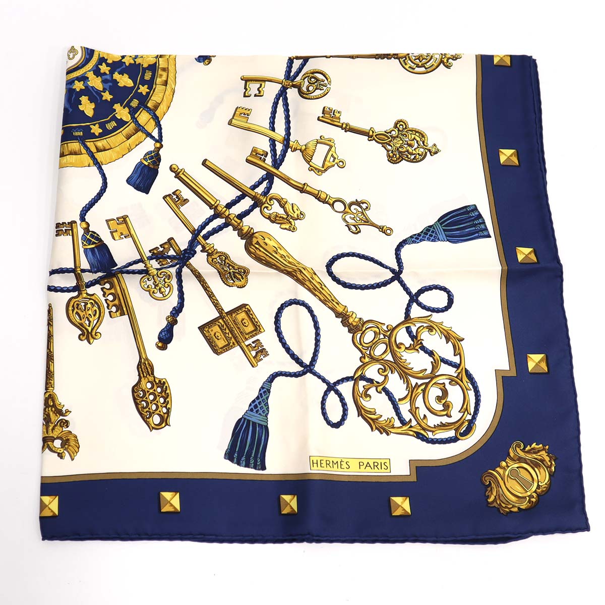 スカーフ HERMES エルメス スカーフ カレ90 LES CLES カギ 鍵 ホワイト