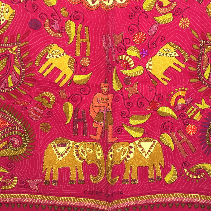 エルメス HERMES スカーフ カレ90 CARRE KANTHA カレカンタ シルク ピンク H7831