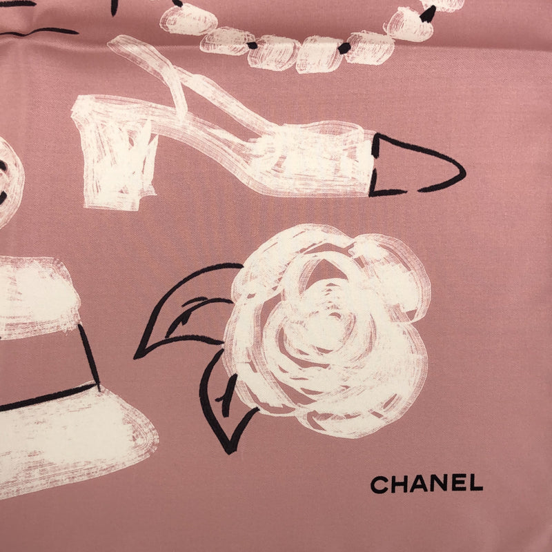 シャネル CHANEL スカーフ シルク ピンク ココマーク 90cm イラスト