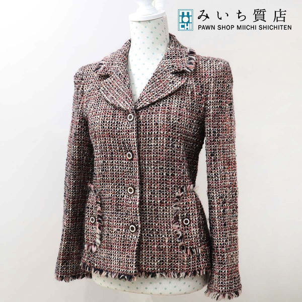 シャネル CHANEL ツイード ジャケット 03A レディース 38 ピンク ブラック ウール 服 M1133