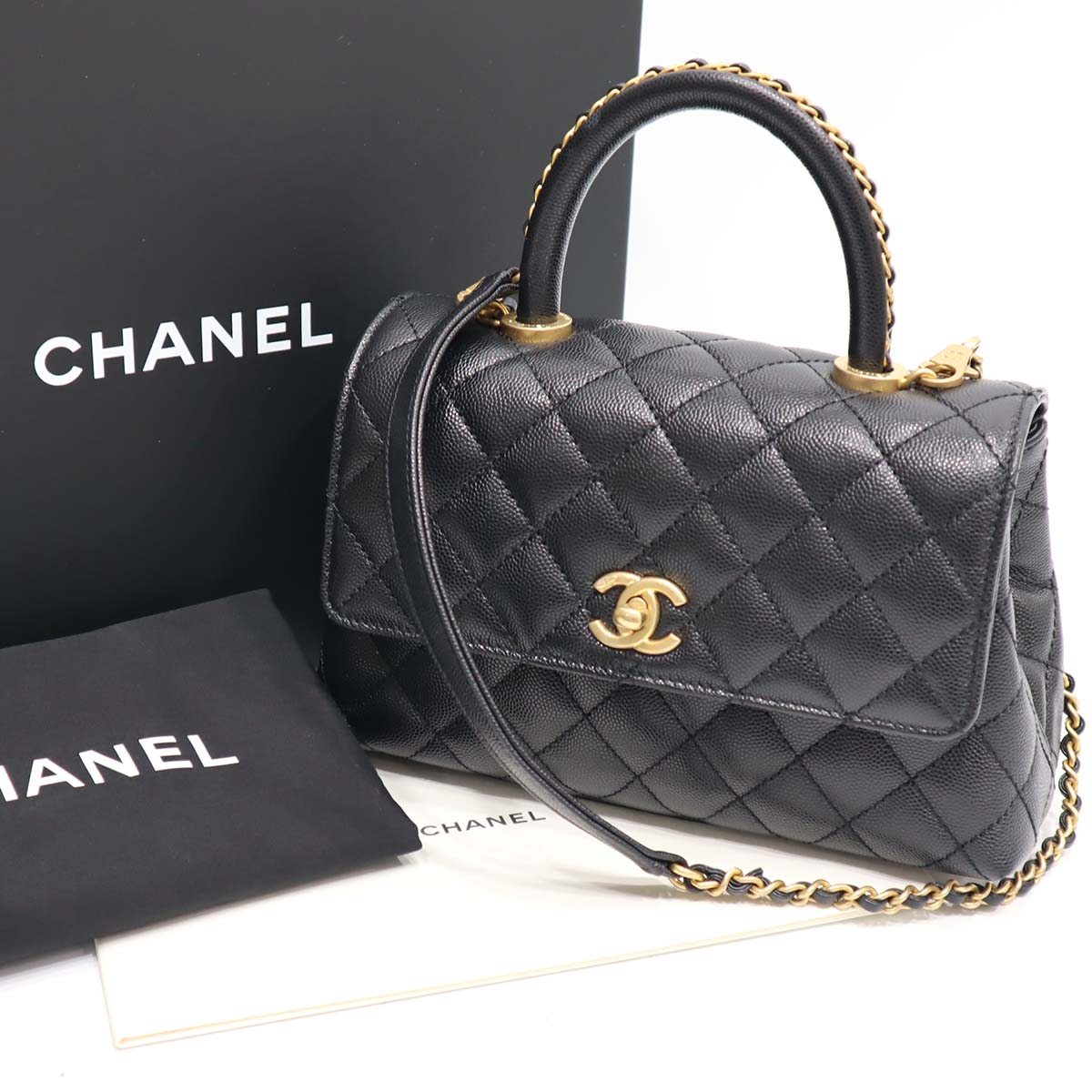 【未使用に近い美品】CHANELトップハンドルXSココハンドル23SS 24cm 未使用 シャネル ココハンドル XS 新型 トップハンドル A92990