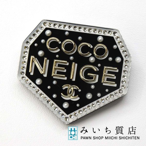 希少 シャネル ブローチ ココネージュ CHANEL COCO NEIGE ピンブローチ ブラック クリア 22k440-1