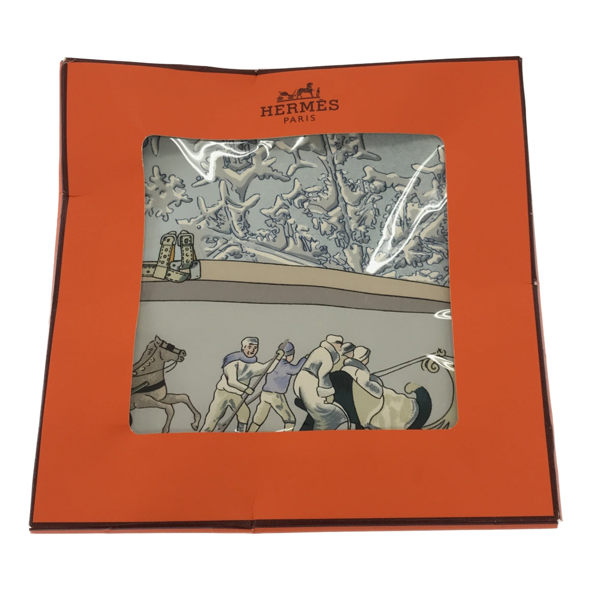 美品 エルメス HERMES スカーフ 水色 カレ90 Neige d'Antan 去年の雪