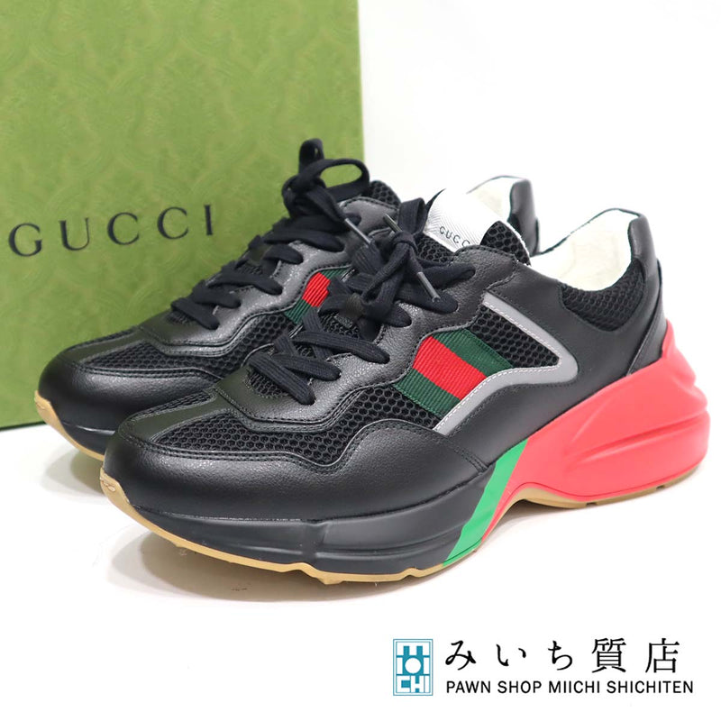 グッチ GUCCI ライトン ローカット スニーカー 8 1/2 27.5 黒 シェリーライン 靴 替え紐付き 23k403-2