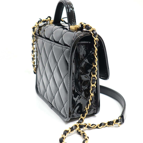 未使用 シャネル CHANEL スモール トップハンドル フラップ バッグ AS3652 マトラッセ エナメル パテント カーフスキン ショルダーバッグ 黒 22k599-14