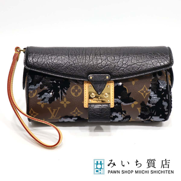 LV  ルイヴィトン モノグラム フルール ドゥ ジェ マネージュ クラッチ スパンコール バッグ 限定 M40435 LOUIS VUITTON 黒 H4230