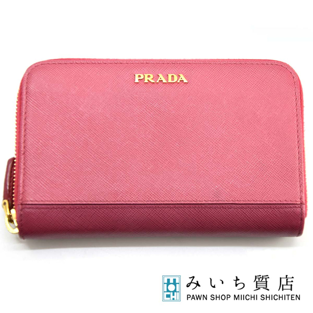 財布 PRADA プラダ 1M1157 ラウンド ファスナー ジップ ピンク コンパクト ウォレット レディース 20k161−2