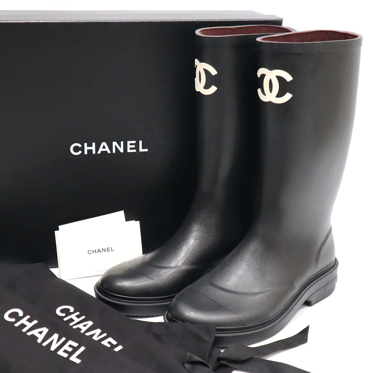 未使用 シャネル CHANEL 39 レインブーツ 靴 ココマーク ブラック ラバーブーツ 24.5 G39620 X56326 23k18 –  みいち質店