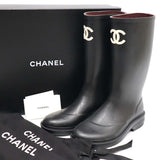 未使用 シャネル CHANEL 39 レインブーツ 靴 ココマーク ブラック ラバーブーツ 24.5 G39620 X56326 23k188-5