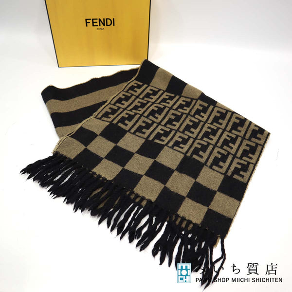 フェンディ FENDI マフラー ロゴ 黒 ブラウン ブラック 茶 ウール 防寒 20s1054-1