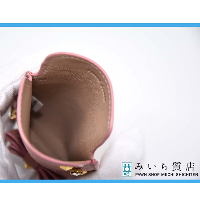 美品 miumiu マルチケース iQOSケース iPhoneケース ミュウミュウ アイコス ピンク ラインストーン リボン スタッズ 30k430−12