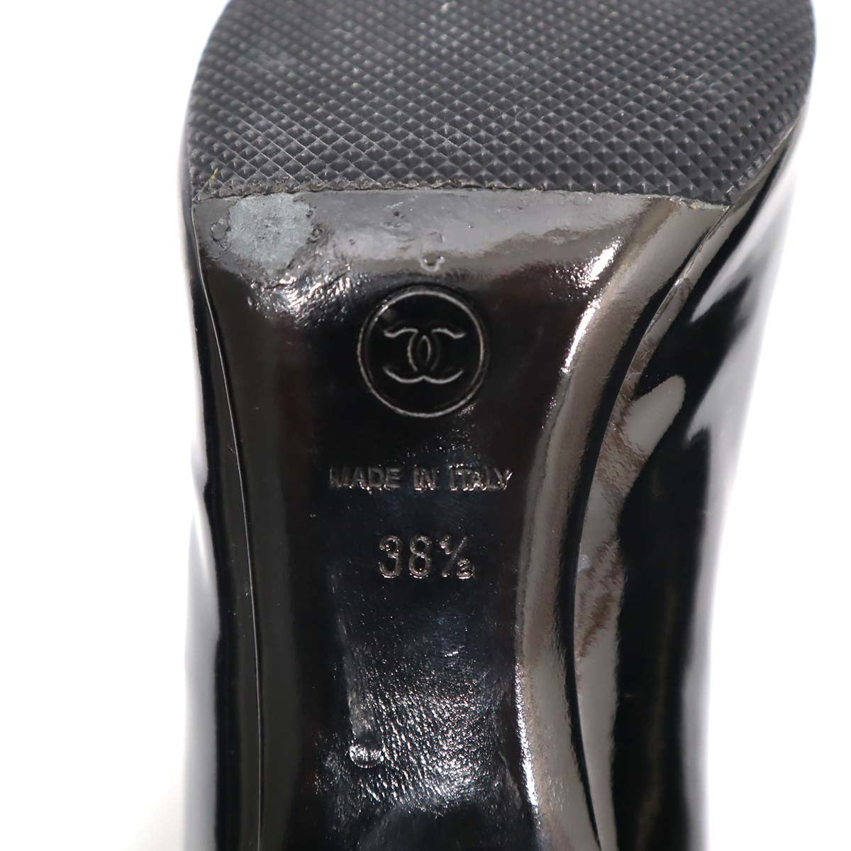 ヒール CHANEL シャネル カメリア エナメル G26821 ブラック 靴