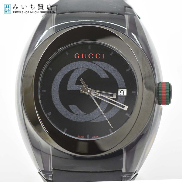 グッチ 時計 GUCCI  シンク SYNC 137.1 ブラック クオーツ 電池 メンズ ラバーベルト 黒 21s730-1