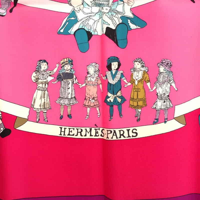 エルメス HERMES カレ90 HELLO DOLLY 人形柄 スカーフ シルク ピンク パープル H7882