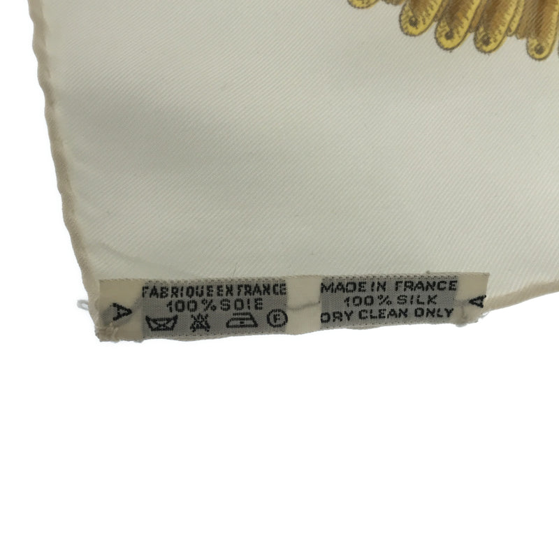 エルメス HERMES スカーフ カレ90 Poste et Cavalerie 白 サーベル飾り袋 シルク H7260